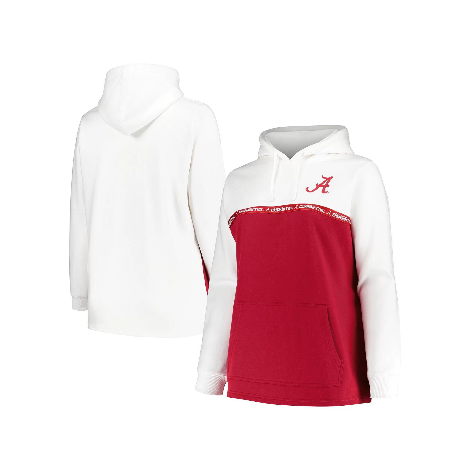 Women's Profile White/Crimson Alabama Crimson Tide Plus Size Taping Pullover Hoodie, Size: 1XL Product Image