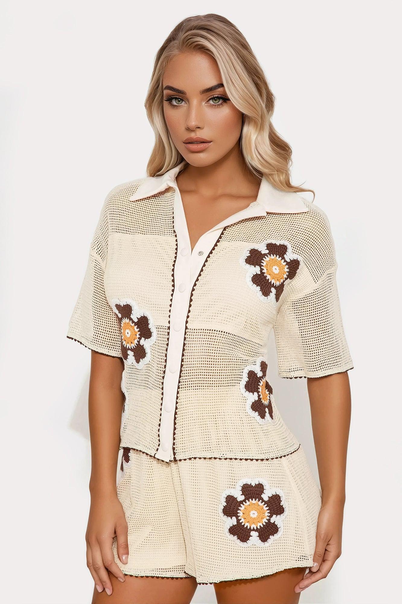 Neutral Vibe Crochet Short Set - Cream/combo Product Image