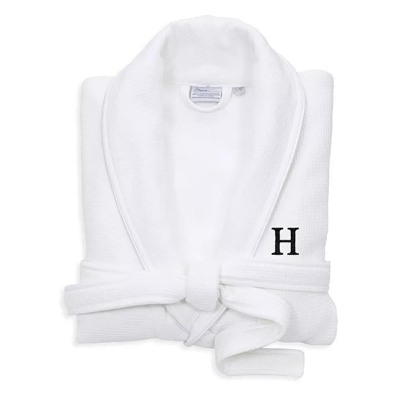 Linum Home Textiles Blue Letter Unisex Personalized Turkish Cotton Waffle Terry Satin Piped Trim Bathrobe, Womens Product Image