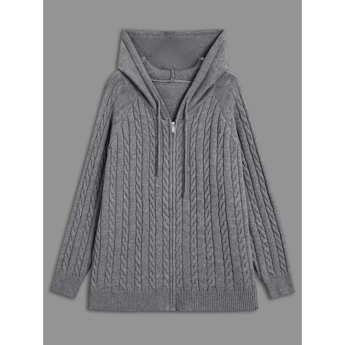 Plus Size Cable Knit Hooded Zipper Cardigan DimGray Women Leisure Loose Long Sleeve Casual Cardigans BloomChic 22-24/3X Product Image