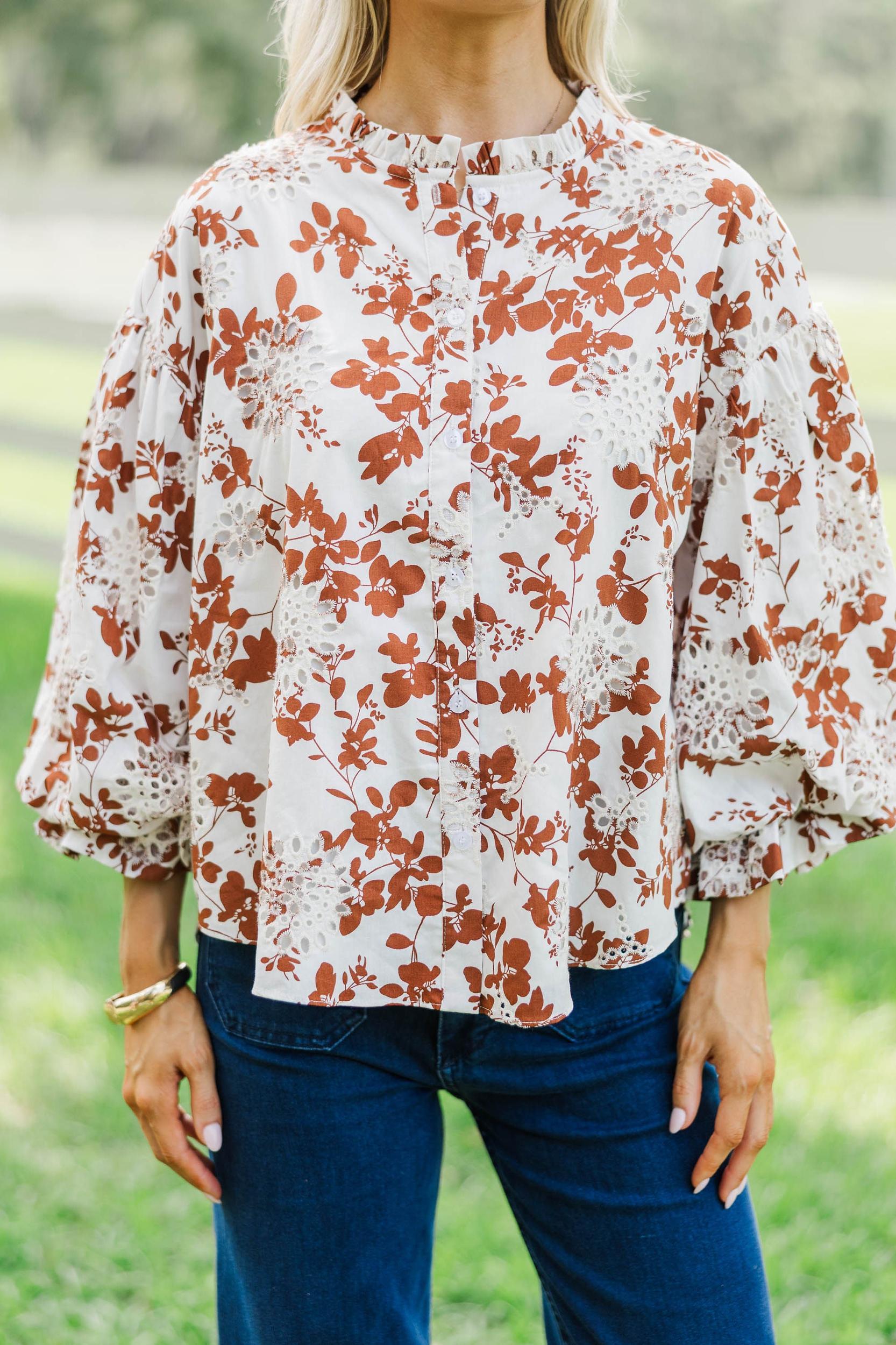 Take Your Turn Rust Orange Textured Blouse Female Product Image