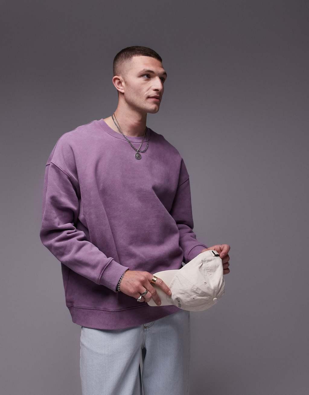 Topman washed oversized sweatshirt in purple Product Image