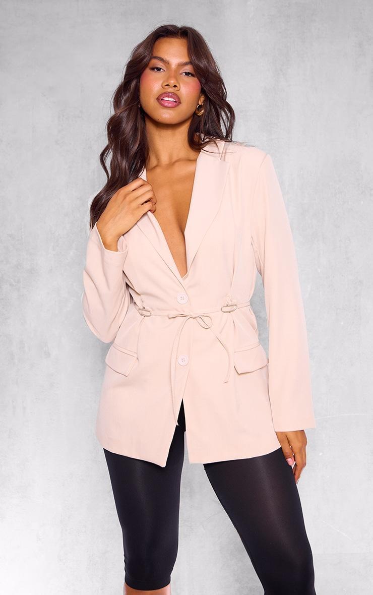 Beige Tie Front Bow Detail Blazer Product Image