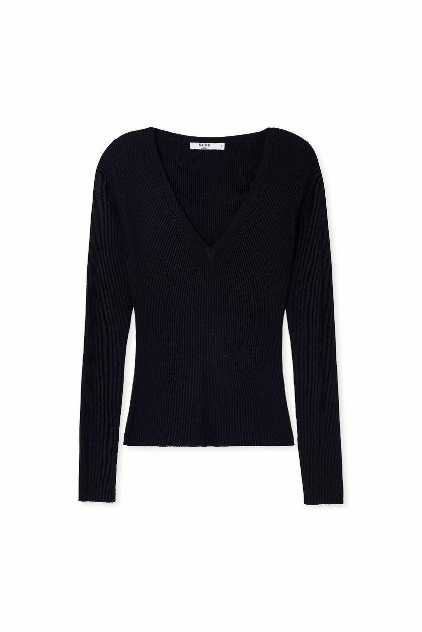 Ribbed Knitted V-Neck Top Product Image