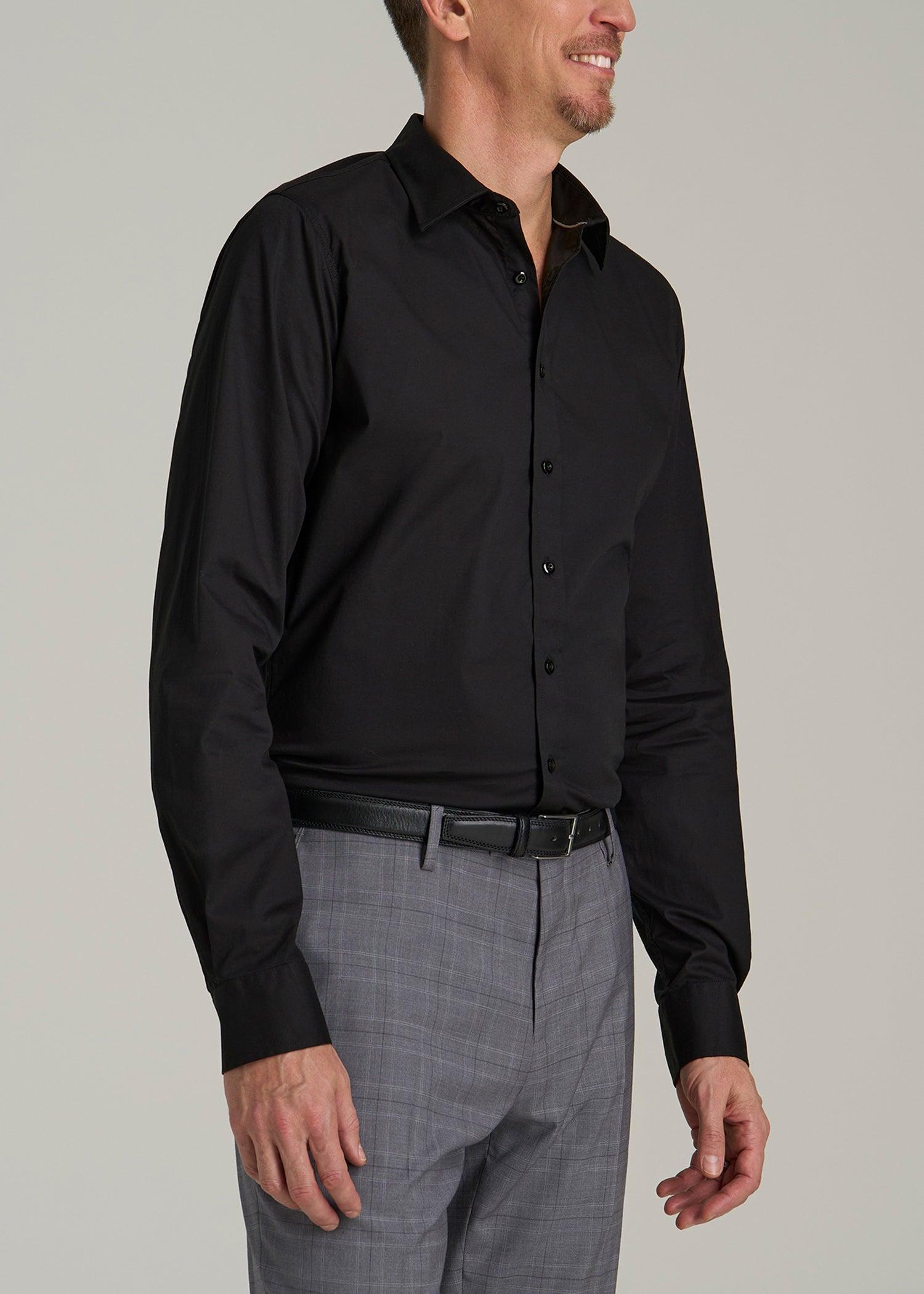 Oskar Button-Up Dress Shirt for Tall Men in Black Male Product Image
