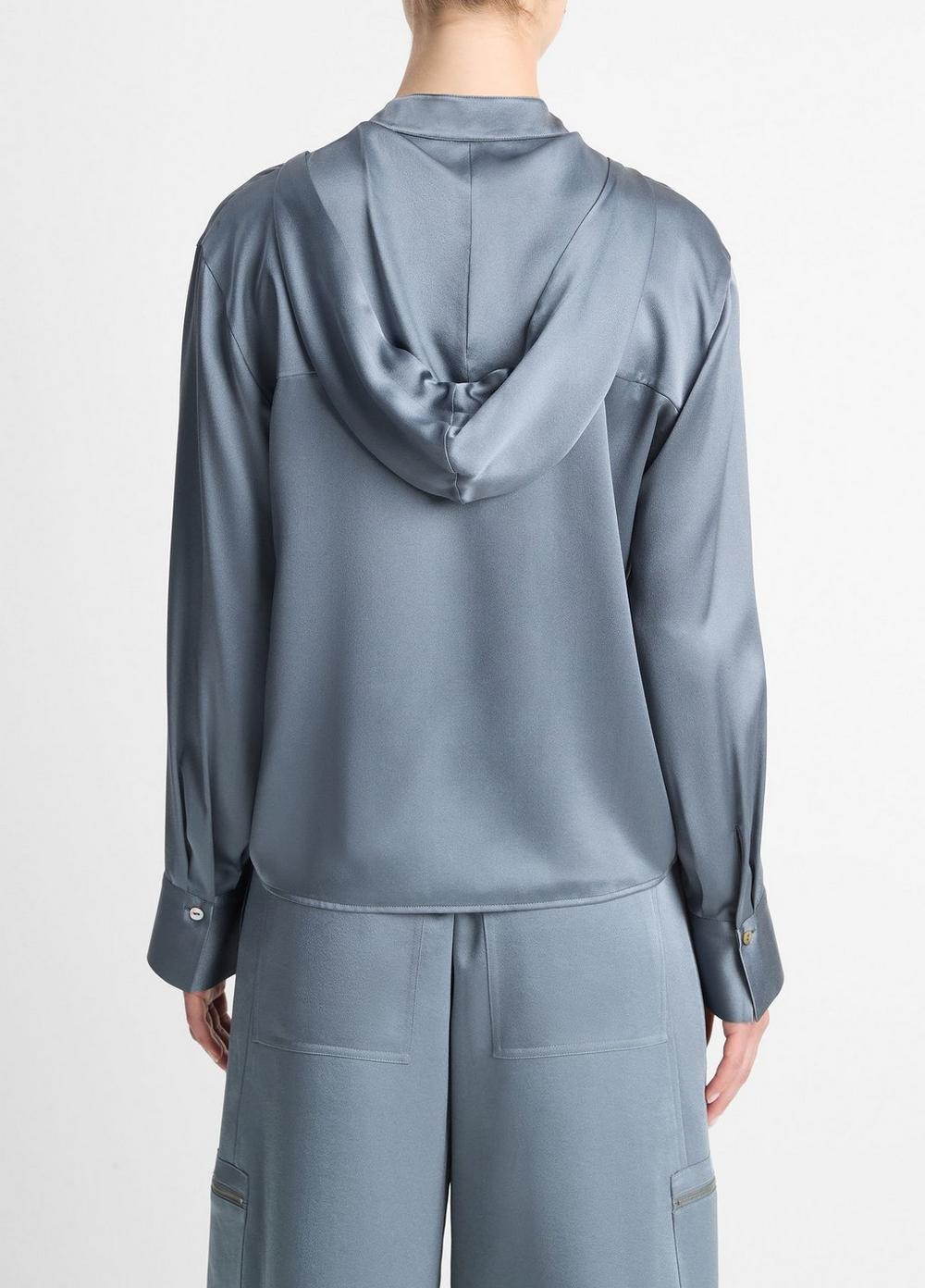 Silk Hooded Button-Front Shirt Product Image