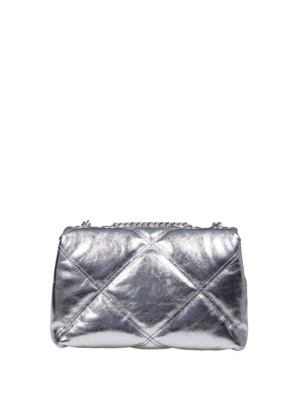 Small Kira Metallic Diamond Quilted Convertible Shoulder Bag In Silver Product Image