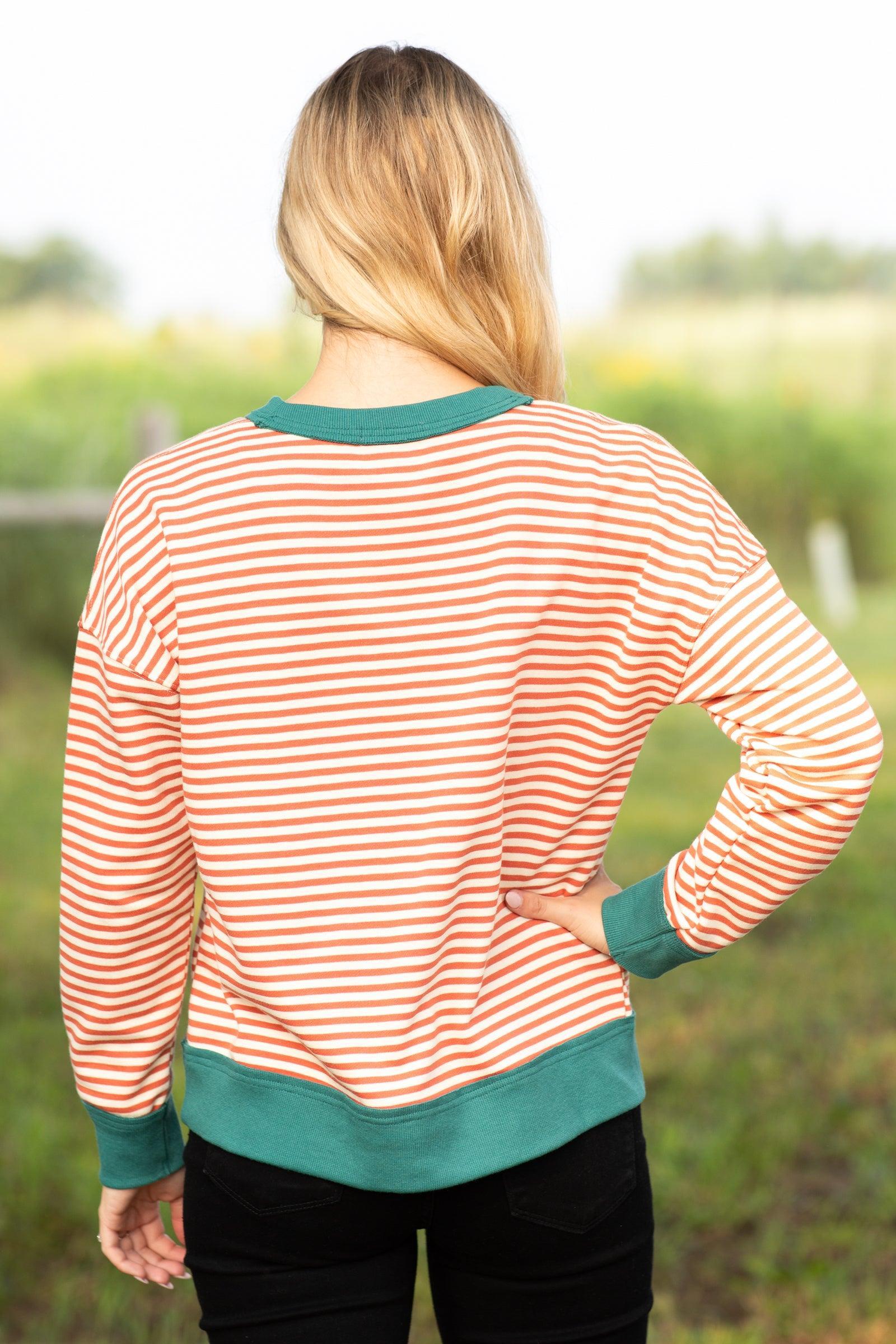 Rust And Teal Striped Terry Pullover Product Image