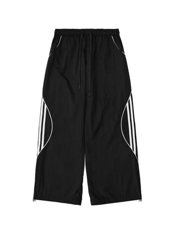 Side Stripes Contrast Color Wide Leg Pants Product Image