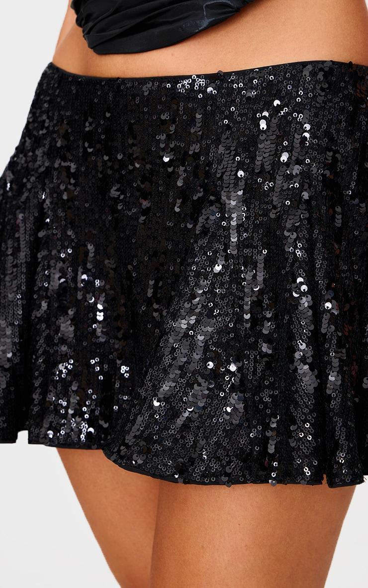 Black Premium Extreme Sequin Pleated Skater Skirt Product Image