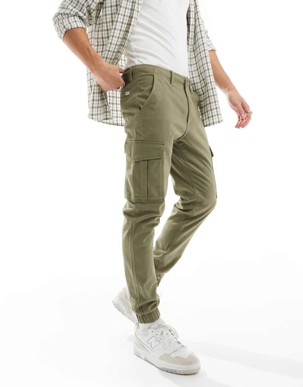 Jack & Jones cargo pants with cuff in green Product Image