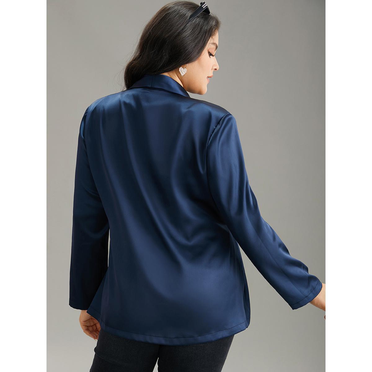 Plus Size Suit Collar Flap Pocket Drawstring Ties Blazer DarkBlue Women Office Plain Plain Sleeve Long Sleeve Suit Collar 22-24/3X Pocket Work From Home Blazers BloomChic Product Image