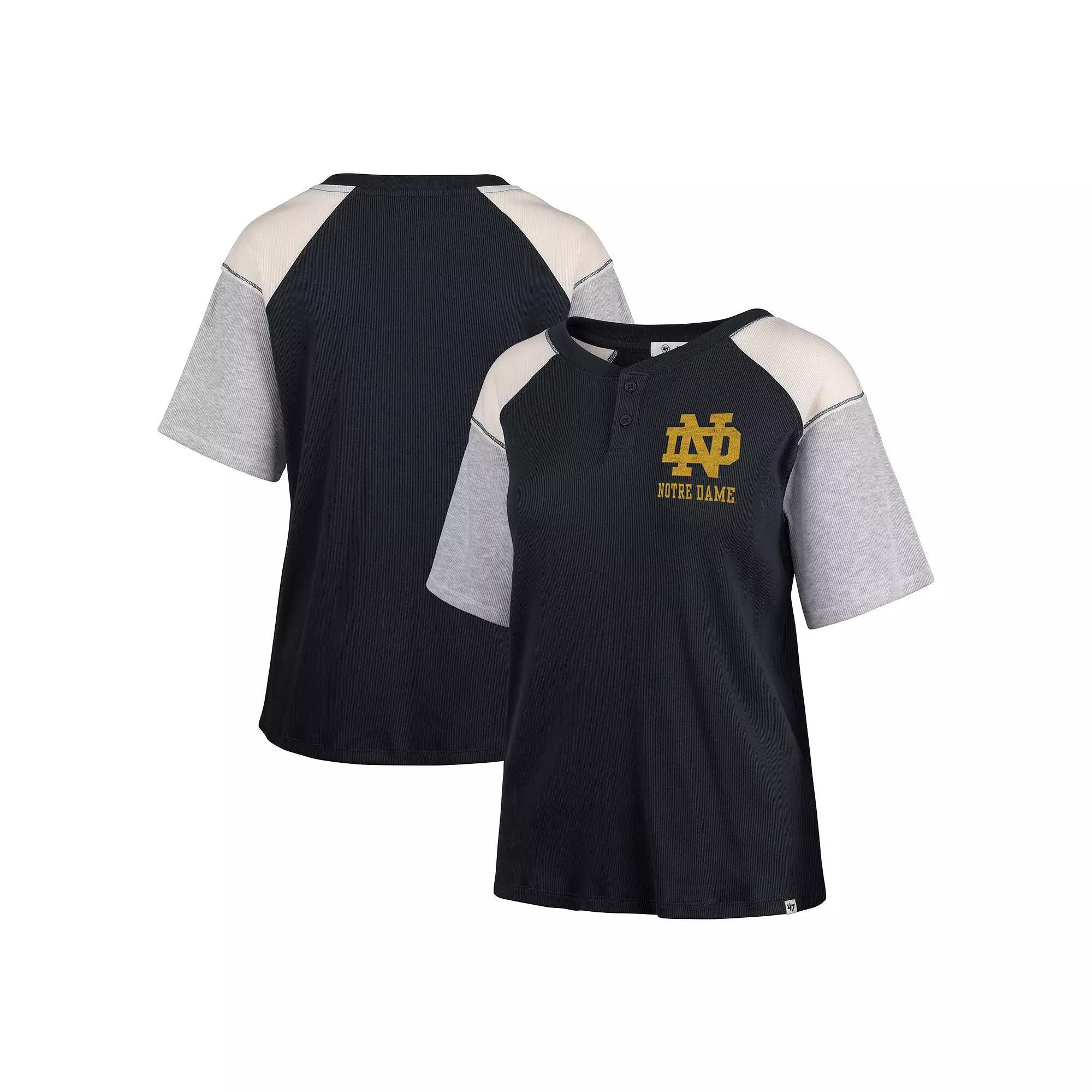 Women's '47 Black Notre Dame Fighting Irish Underline Harvey Colorblock Raglan Henley T-Shirt,  Product Image