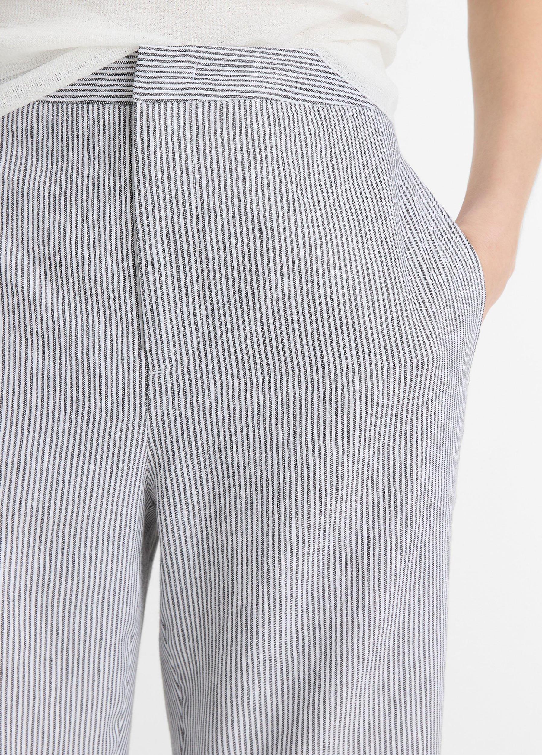 Ticking Stripe Linen-Cotton Low-Rise Crop Flare Trouser Product Image