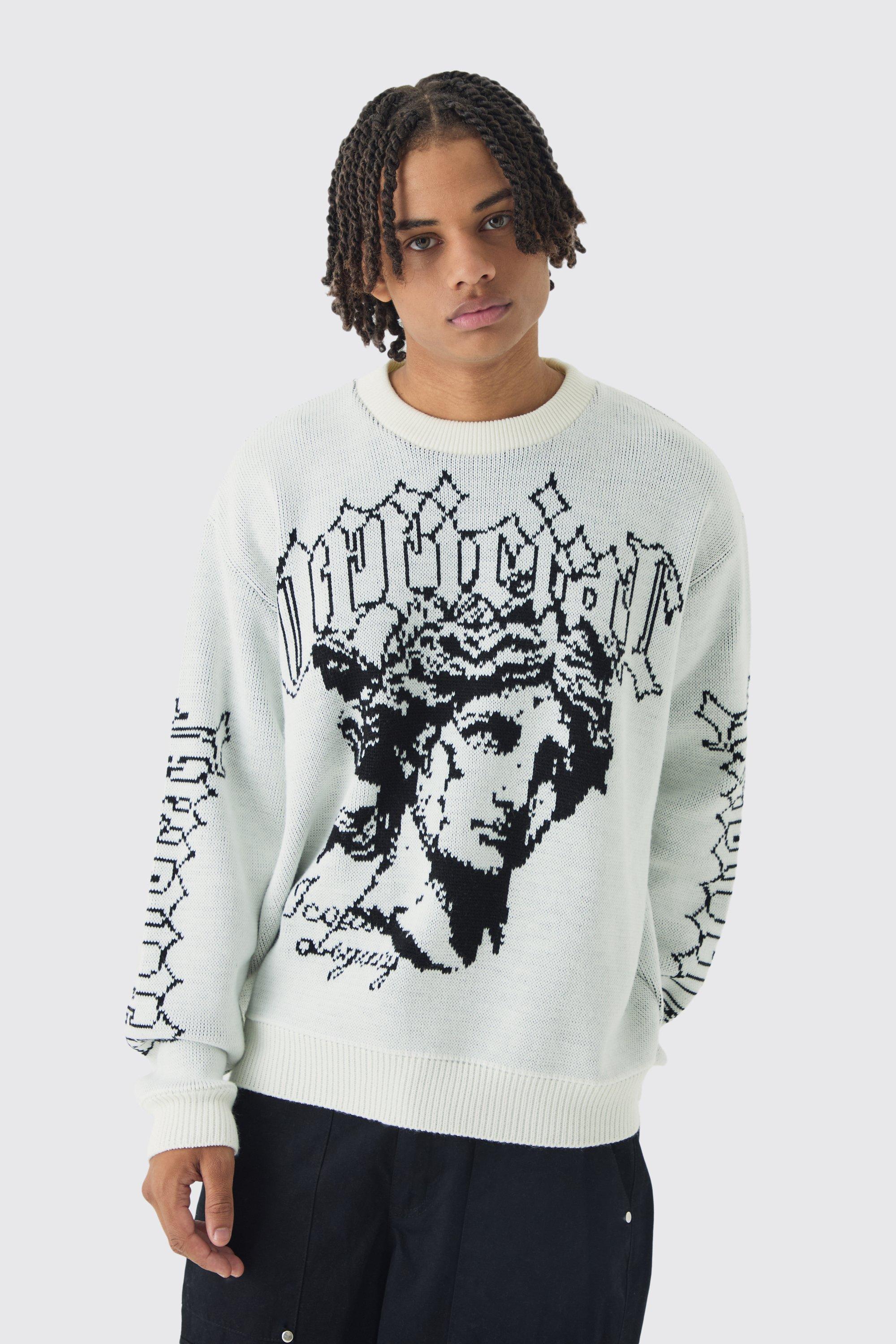 Oversized Boxy Renaissance Jacquard Sweater | boohooMAN USA Product Image