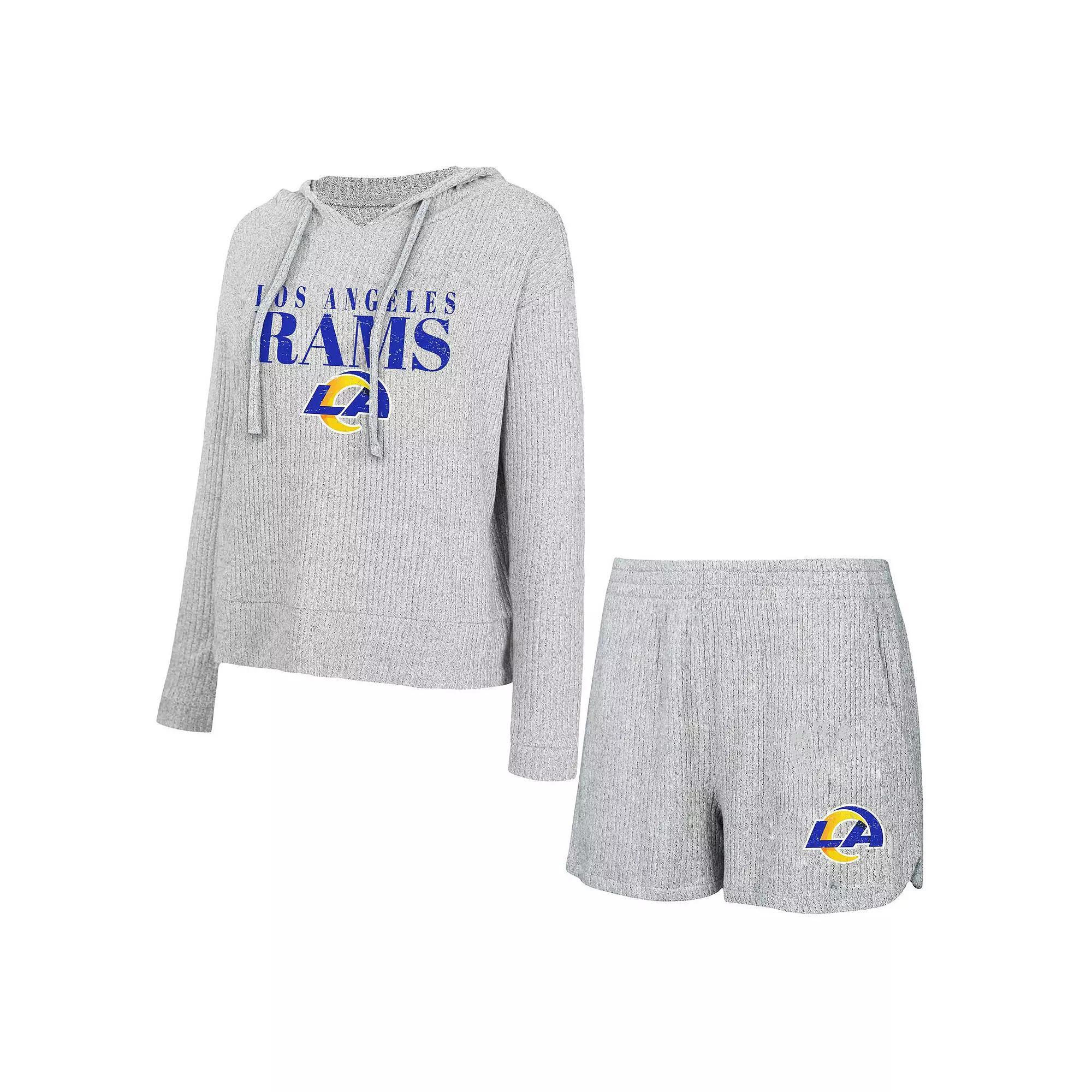 Women's Concepts Sport Gray Los Angeles Rams Juniper Long Sleeve Hoodie T-Shirt & Shorts Set,  Product Image