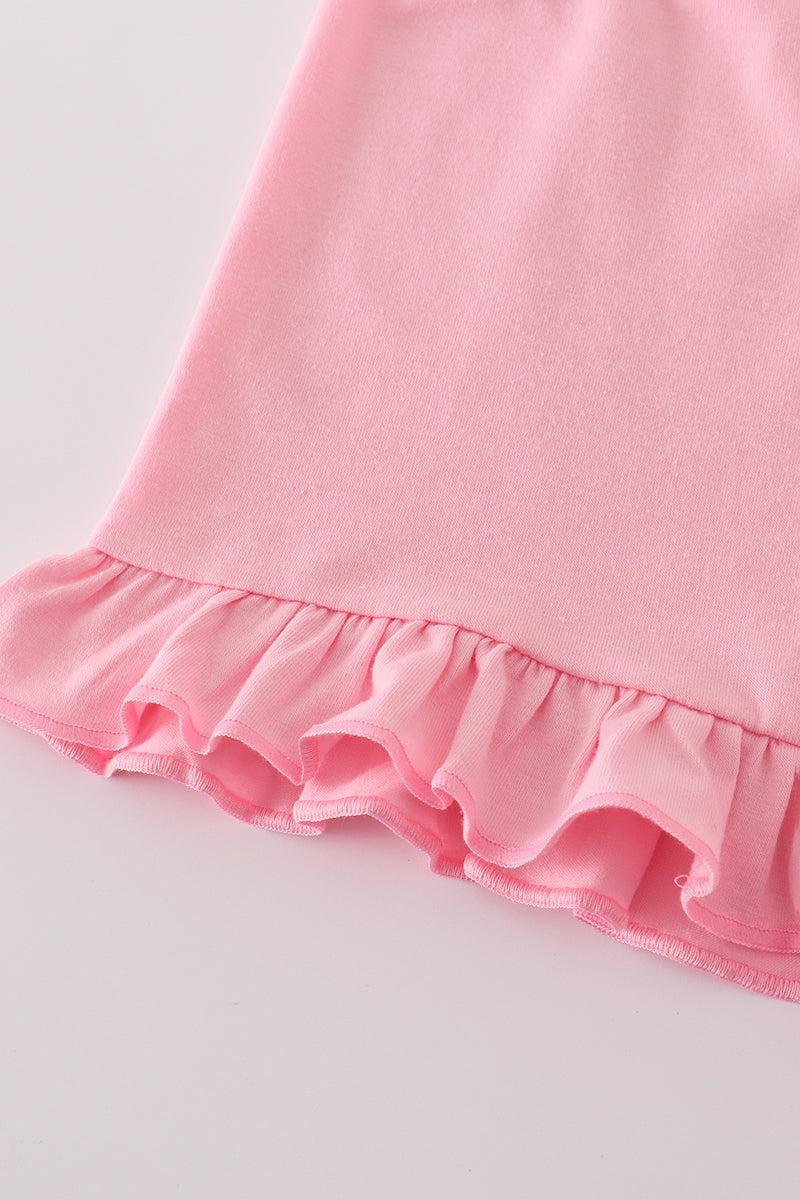 Pink lemon print bow ruffle shorts set Product Image