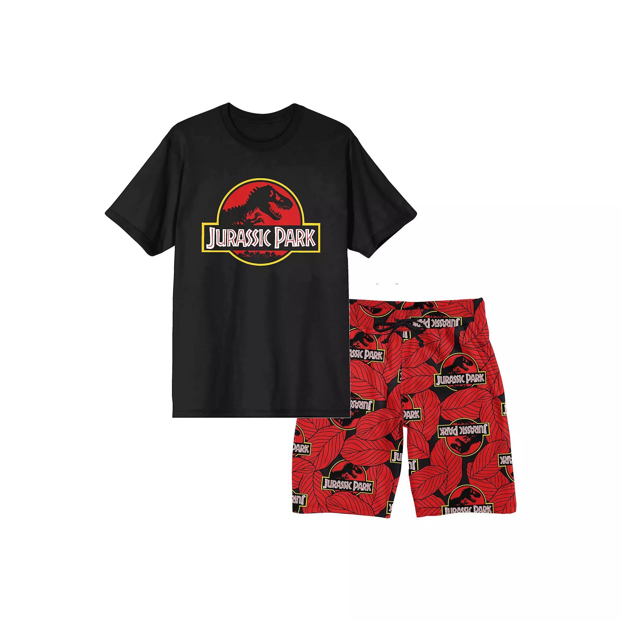 Men's Jurassic Park Logo Pajama Top & Pajama Bottom Set, Size: Large, Black Product Image