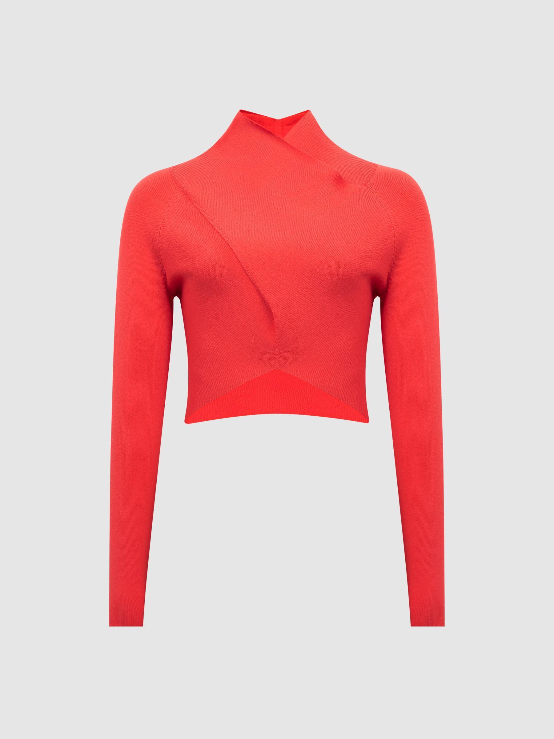 High Neck Cropped Co Ord Top in Coral Product Image