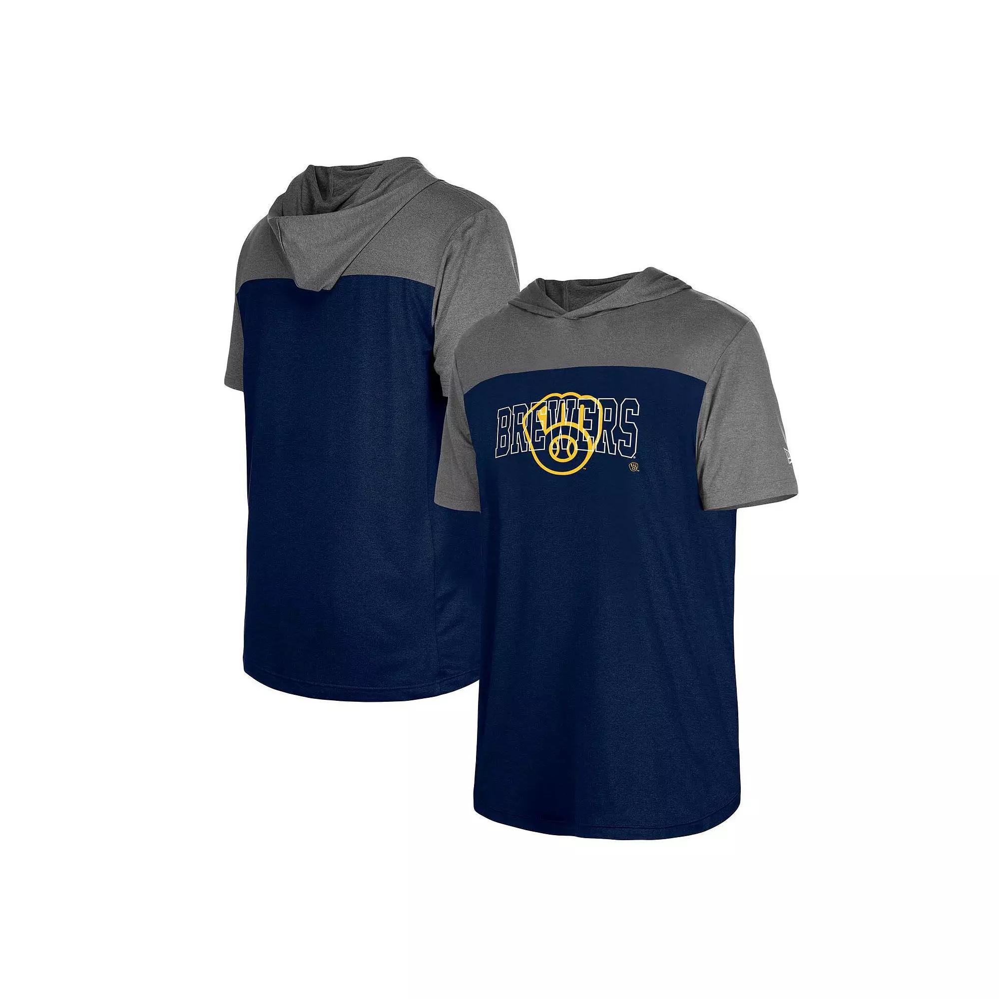Men's New Era Navy Milwaukee Brewers Active Brushed Hoodie T-Shirt,  Product Image