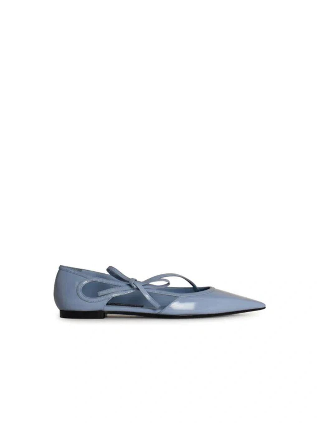 DOLCE & GABBANA Polished Calfskin Ballet Flats In Blue Product Image