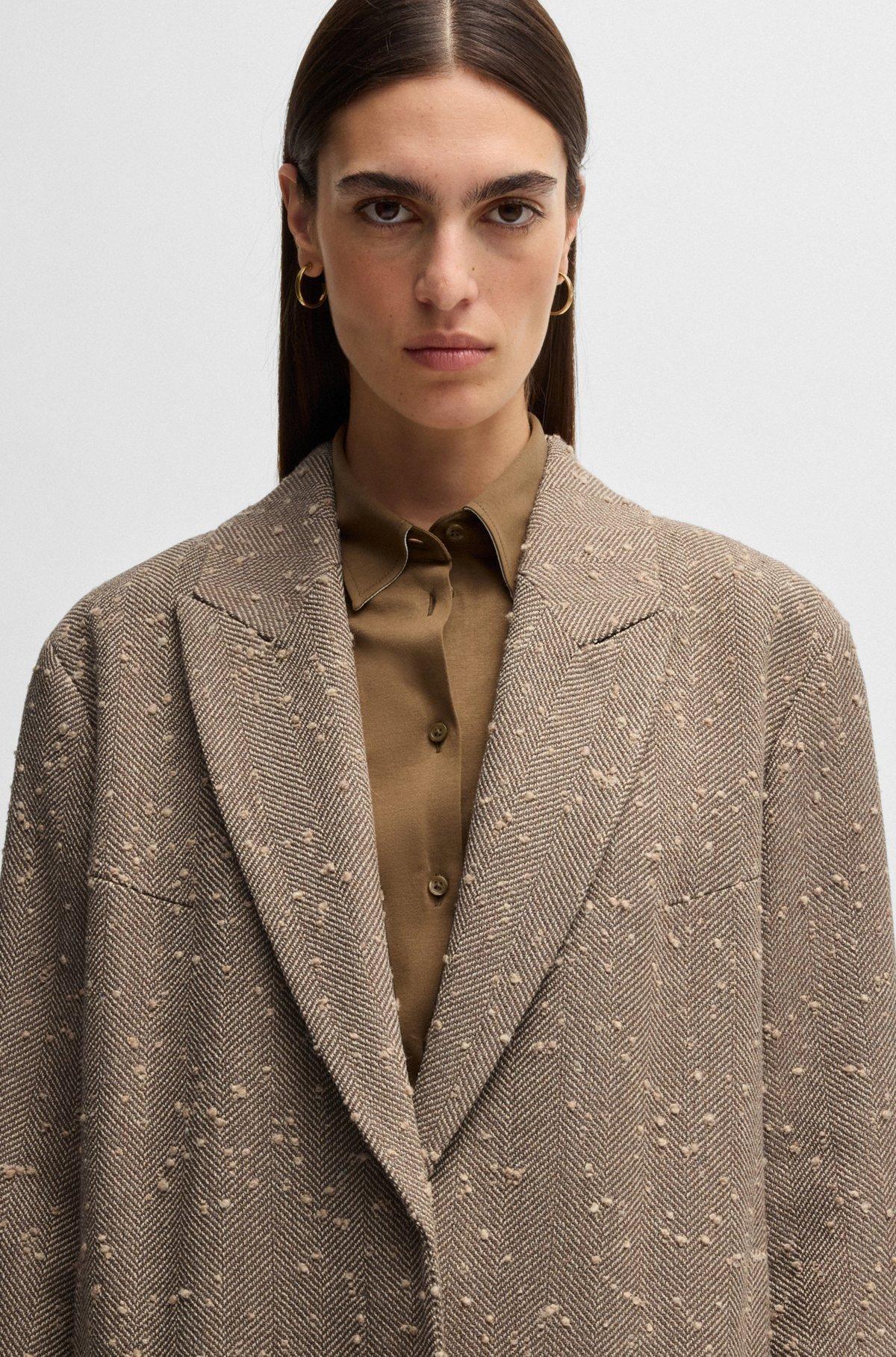Herringbone-tweed coat with concealed closure in wool  Product Image