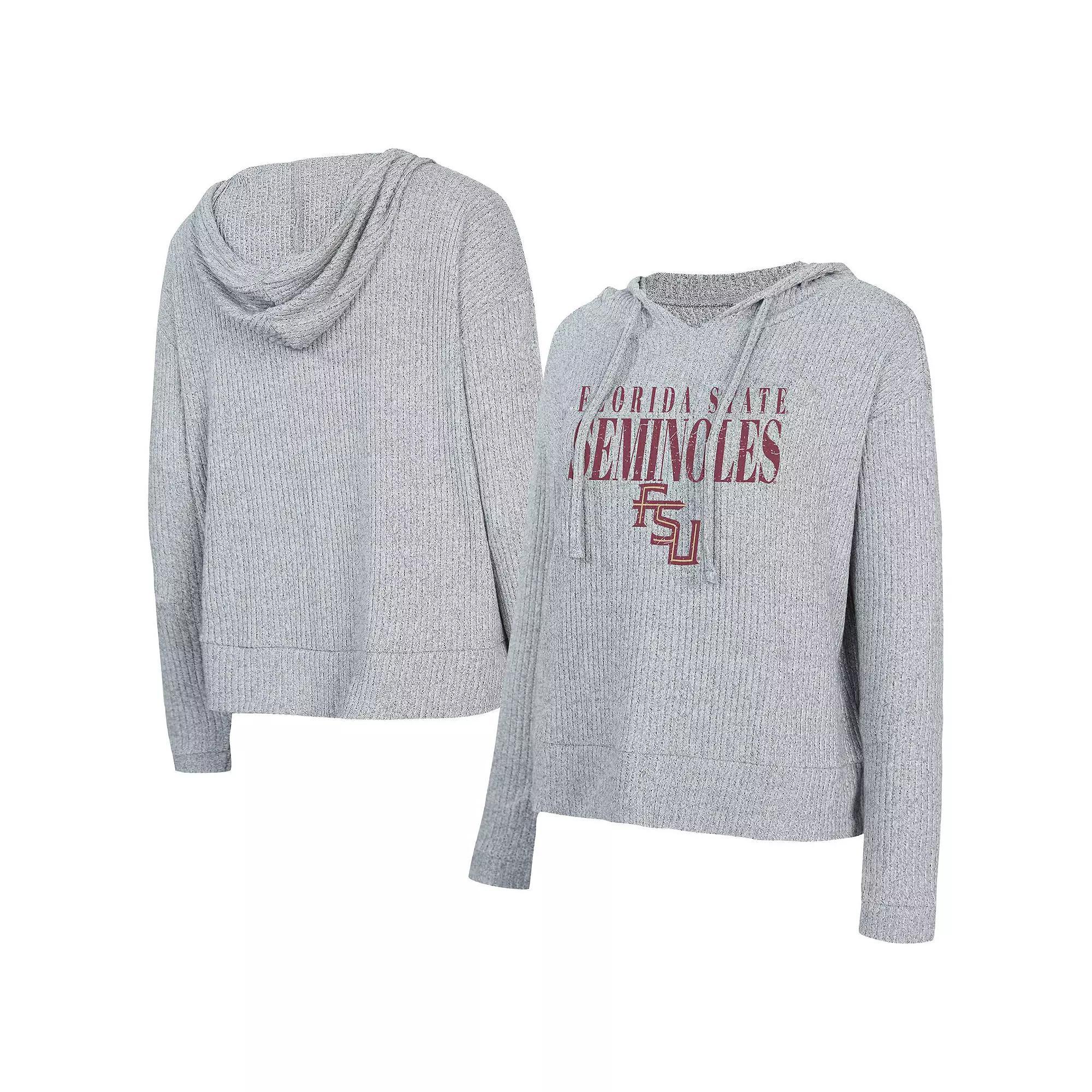 Women's Concepts Sport Heather Gray Florida State Seminoles Juniper Soft Modest Cropped Long Sleeve Hoodie T-Shirt,  Product Image