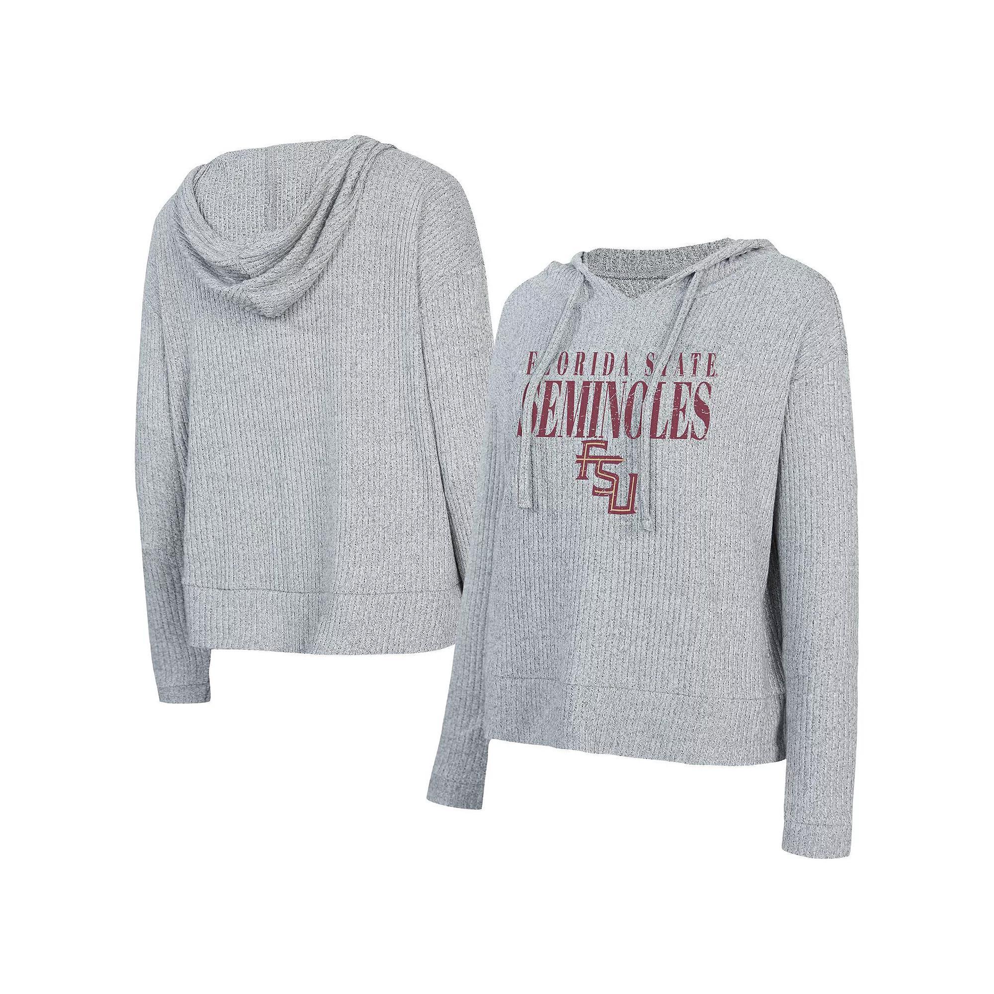 Women's Concepts Sport Heather Gray Florida State Seminoles Juniper Soft Modest Cropped Long Sleeve Hoodie T-Shirt,  Product Image