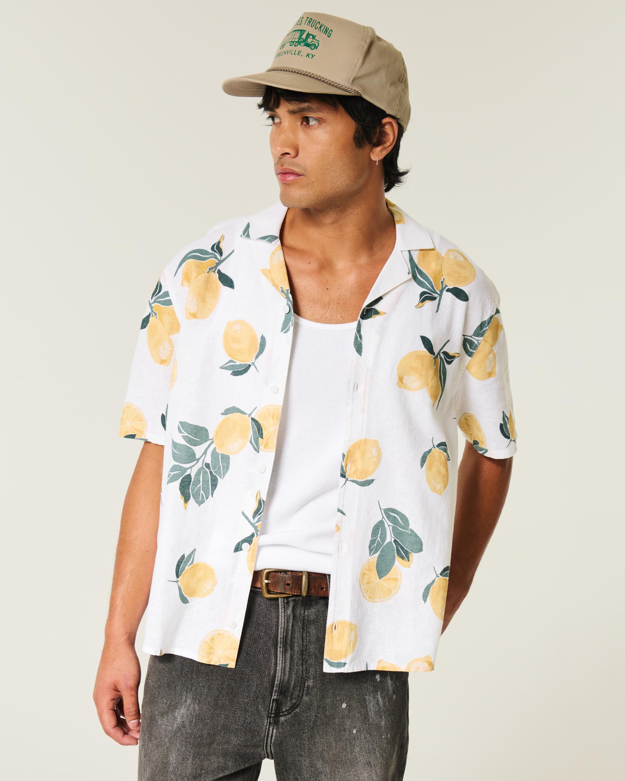 Boxy Short-Sleeve Linen-Blend Shirt Product Image