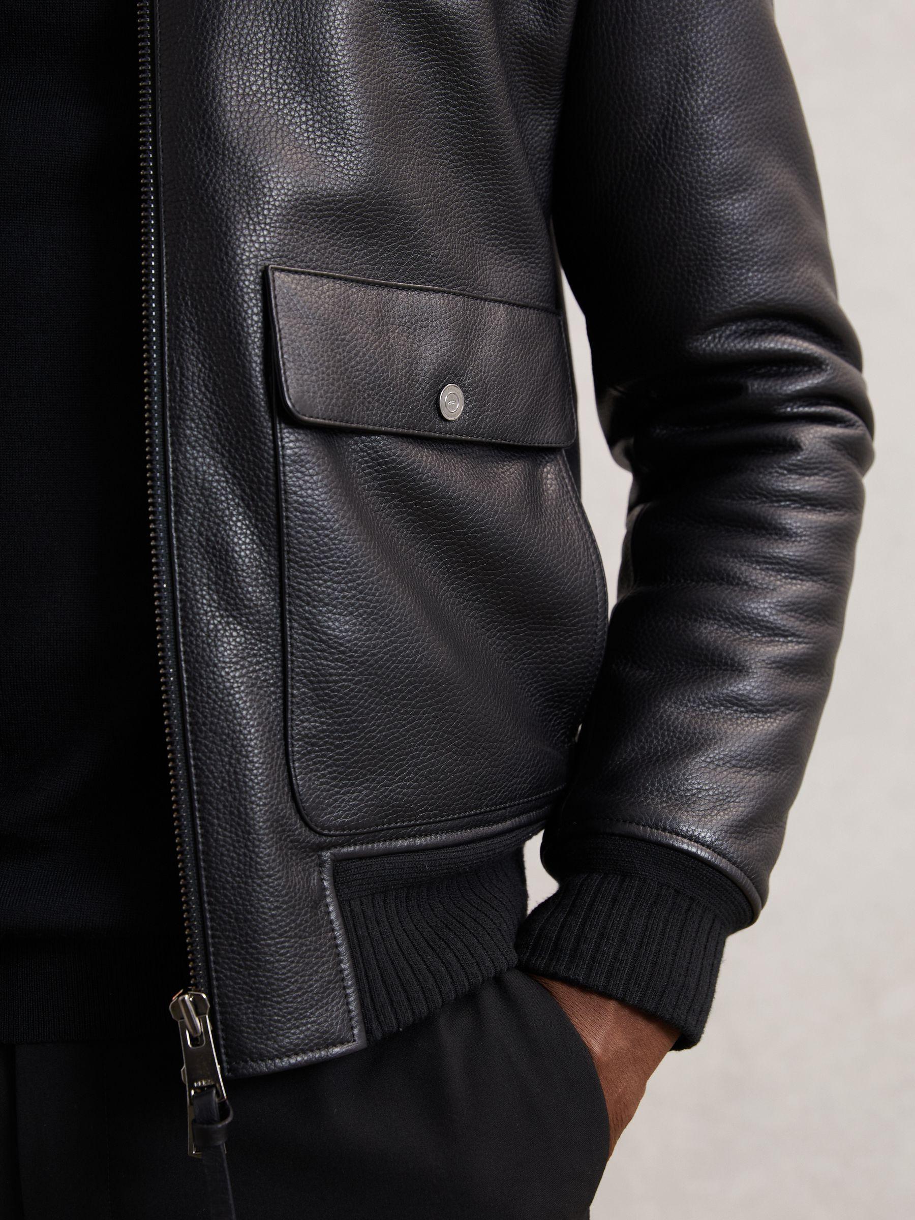Leather Shearling-Collar Bomber Jacket in Black Product Image