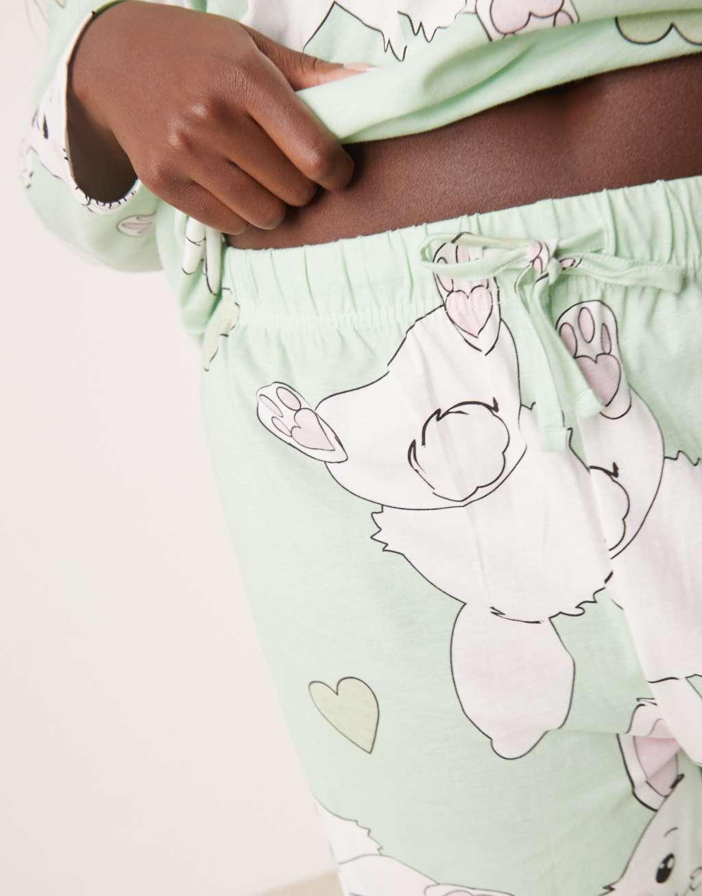 ASOS DESIGN Curve bunny long sleeve top & pants pajama set in gray Product Image