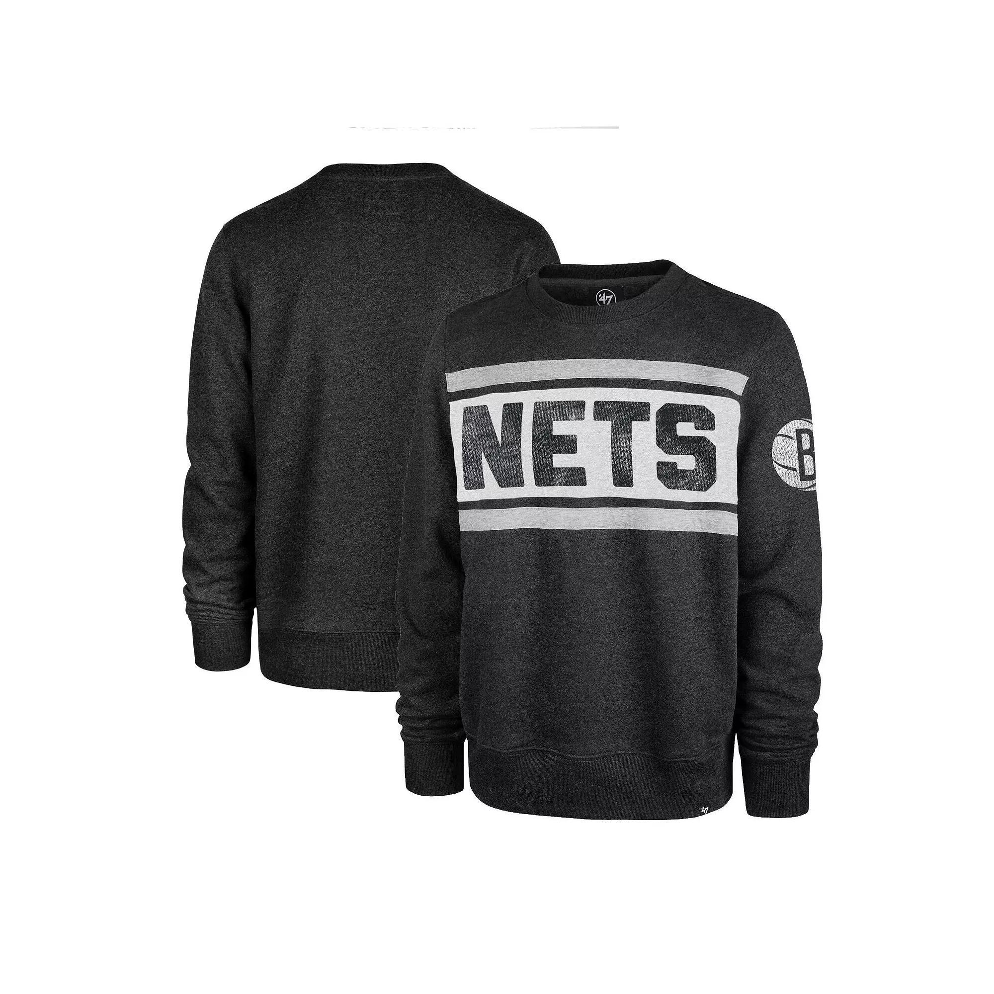 Men's '47 Heather Black Brooklyn Nets Tribeca Emerson Pullover Sweatshirt,  Product Image