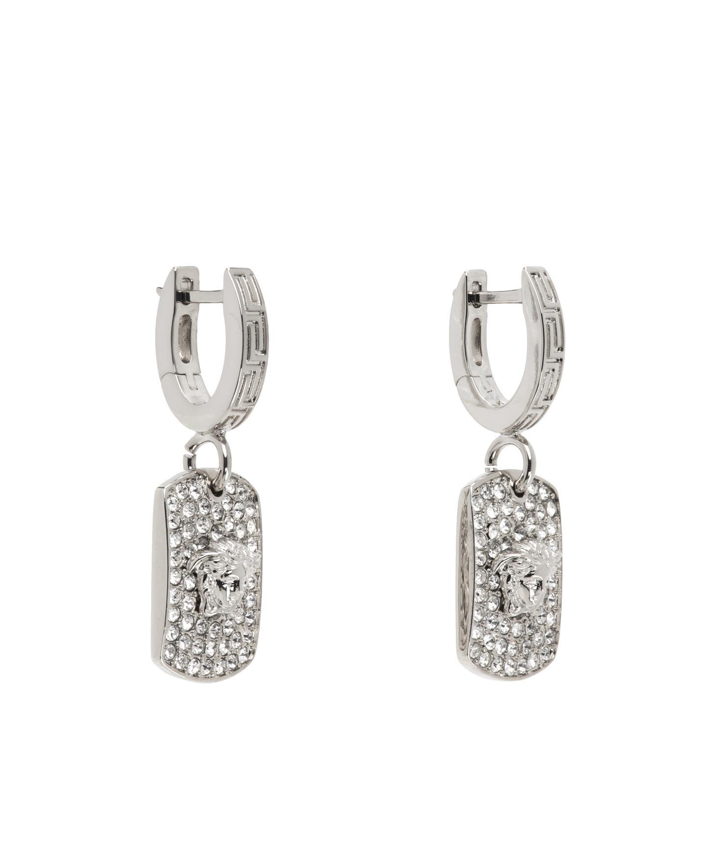 VERSACE Medusa Rhinestone-embellished Drop Earrings In Gray Product Image