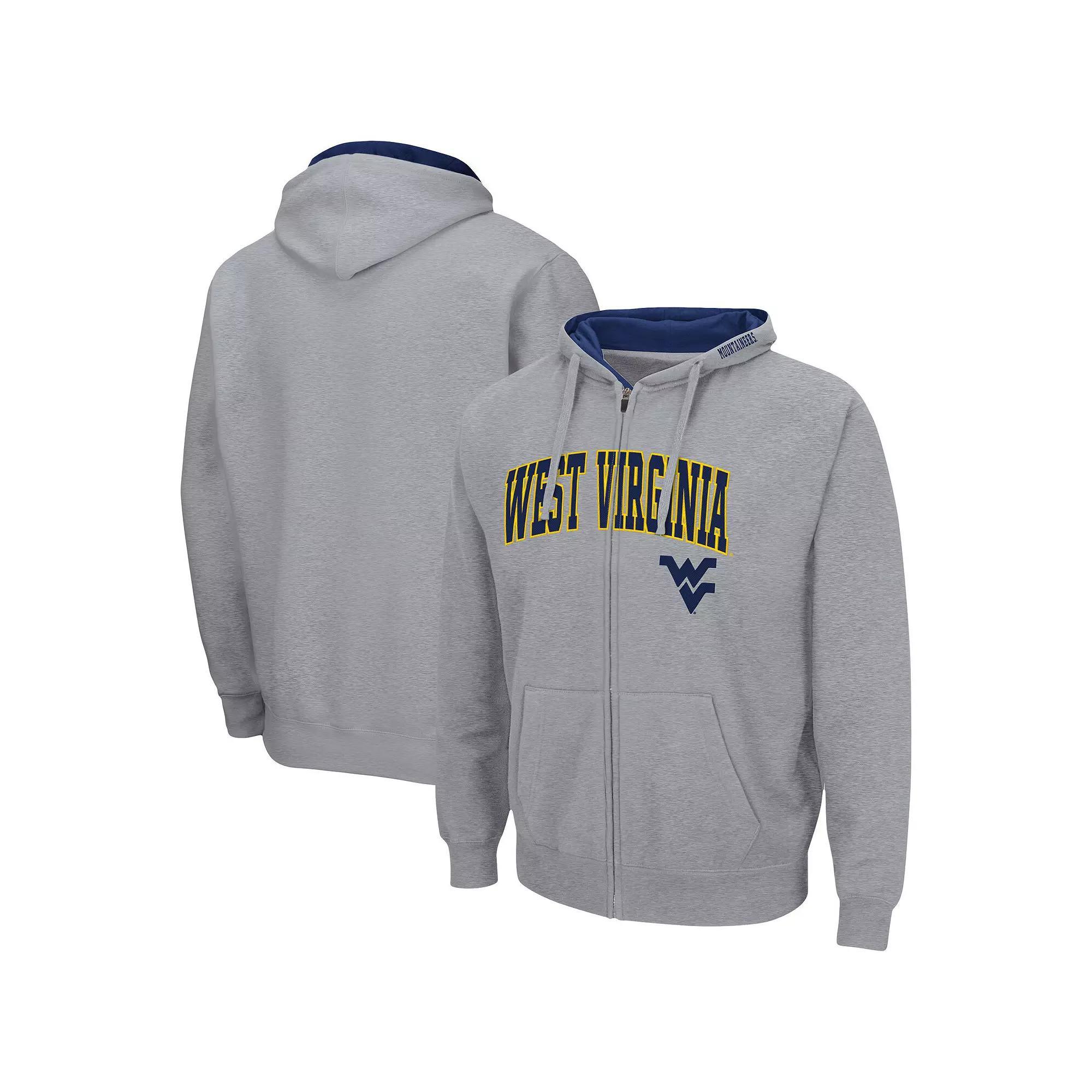 Men's Colosseum Heathered Gray West Virginia Mountaineers Arch & Logo 3.0 Full-Zip Hoodie,  Product Image