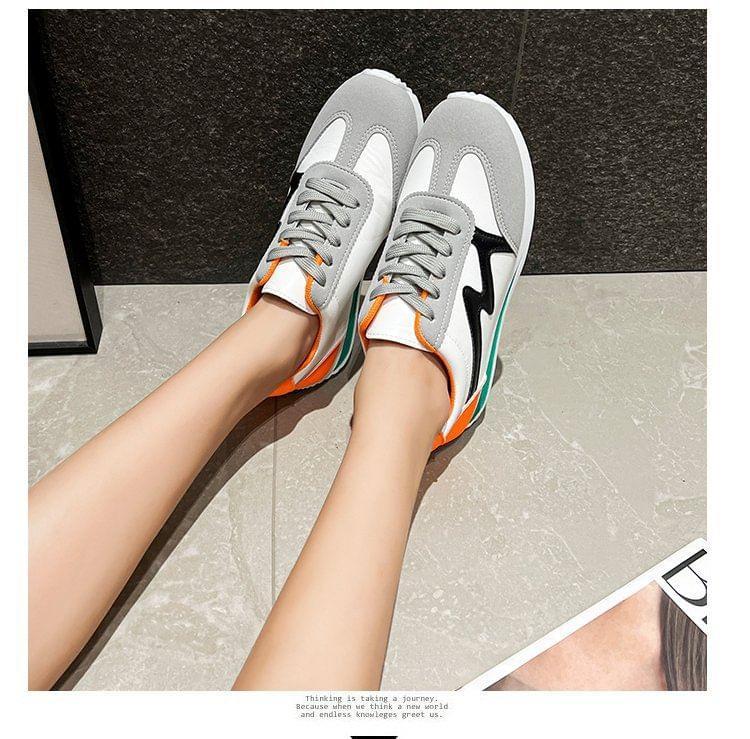 Color Block Lace-Up Faux Leather Sneakers Product Image