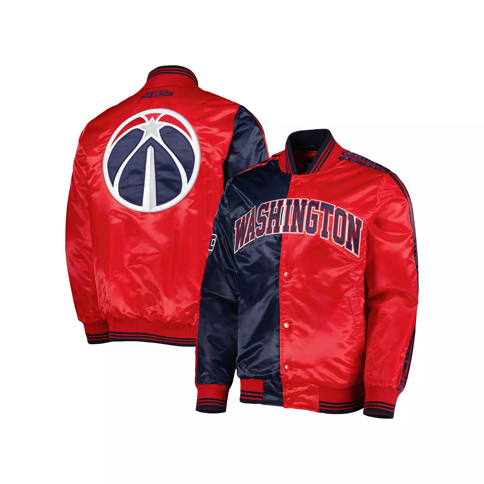 Men's Starter Navy/Red Washington Wizards Fast Break Satin Full-Snap Jacket, Size: 2XL, Wiz Blue Product Image