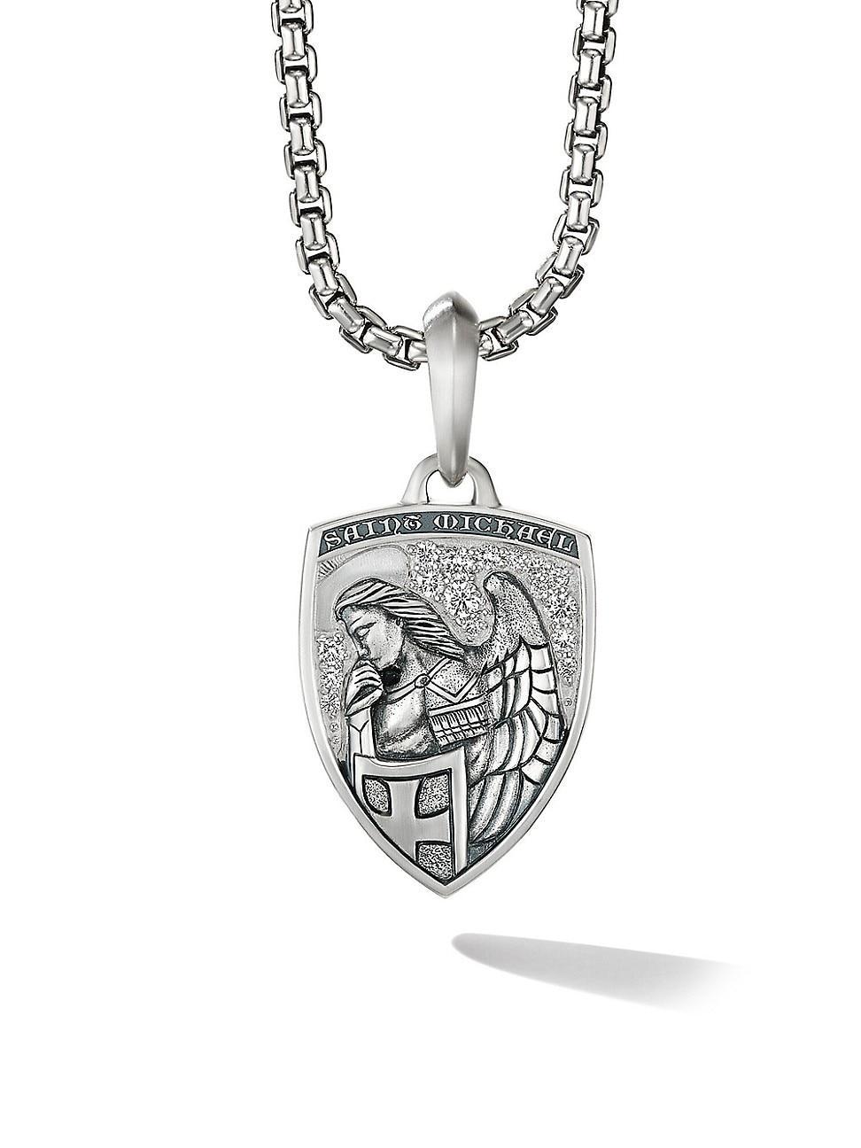 David Yurman Mens Sterling Silver St. Michael Medallion Amulet with Pave Diamonds Product Image