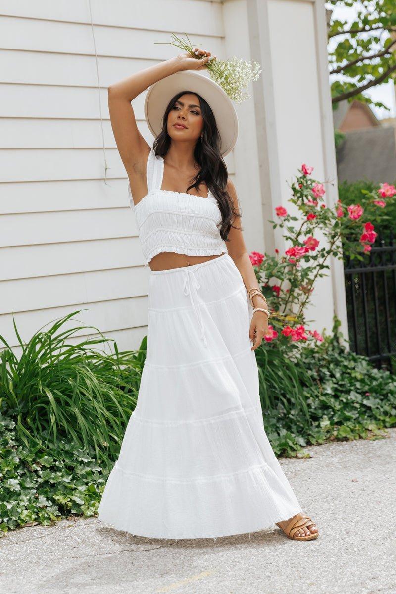 White Ruffle Smocked Tank Top - FINAL SALE Product Image