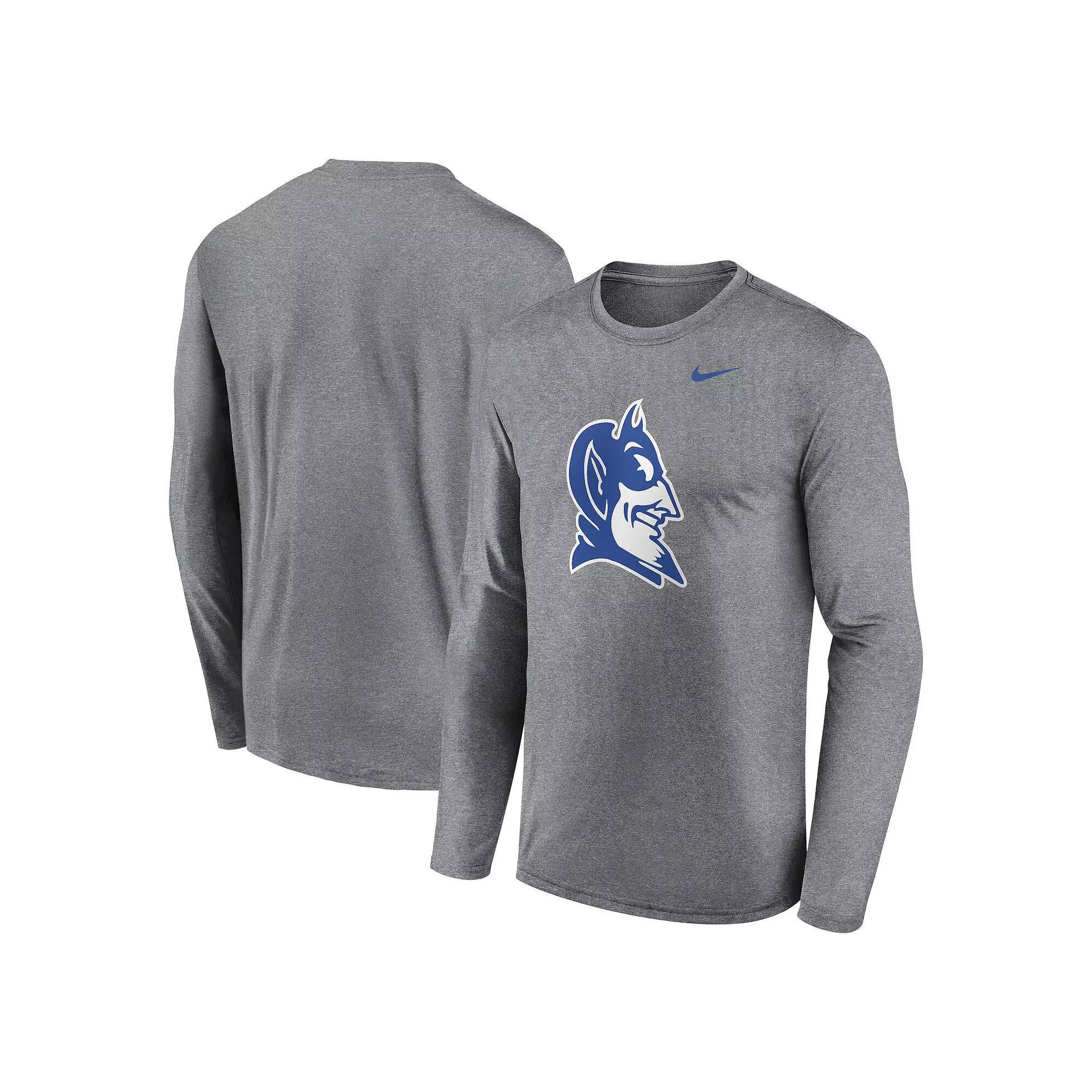 Men's Nike Heather Gray Duke Blue Devils Primetime Alternate Logo Legend Long Sleeve T-Shirt,  Product Image