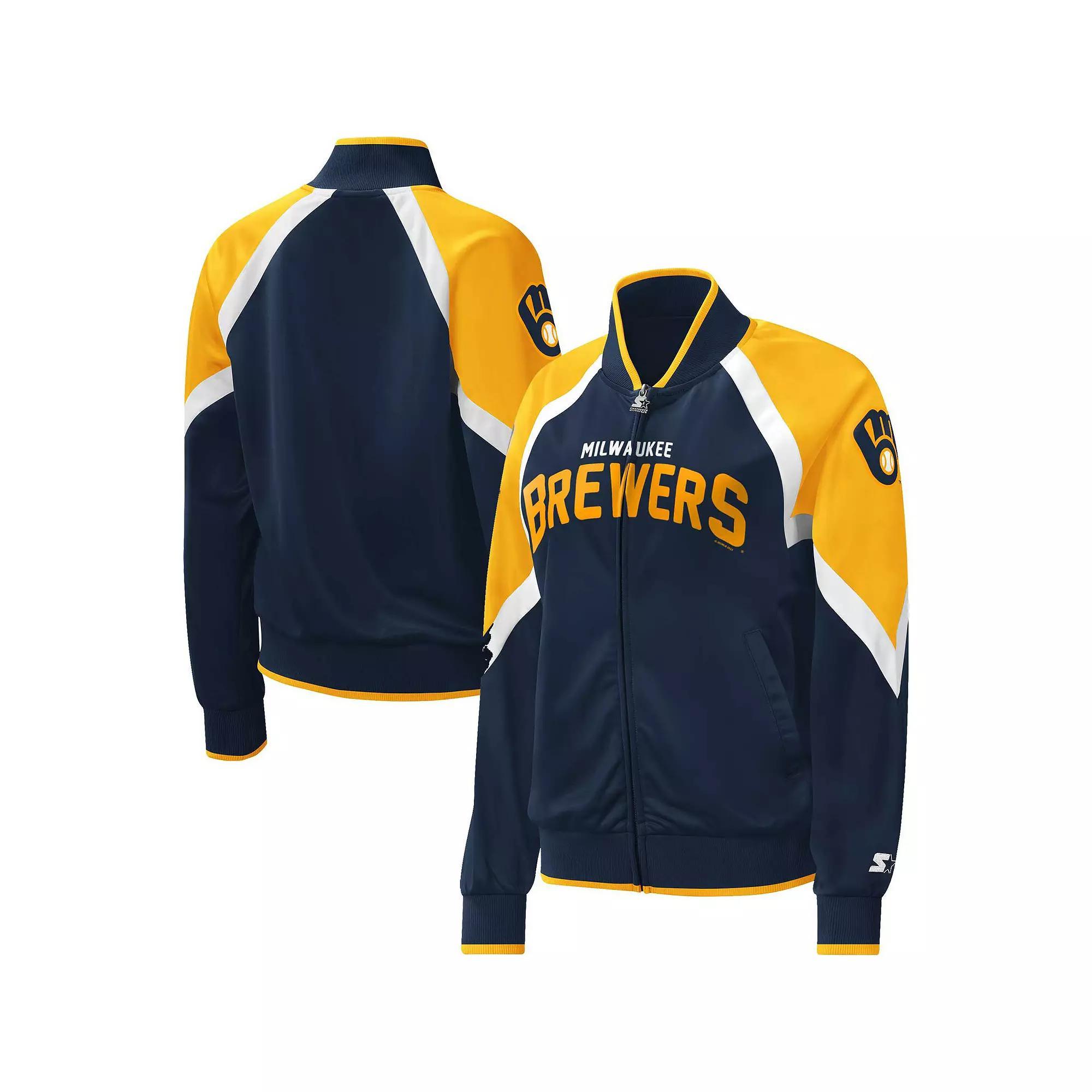 Women's Starter Navy Milwaukee Brewers Touchdown Raglan Full-Zip Track Jacket, Size: Small, Blue Product Image