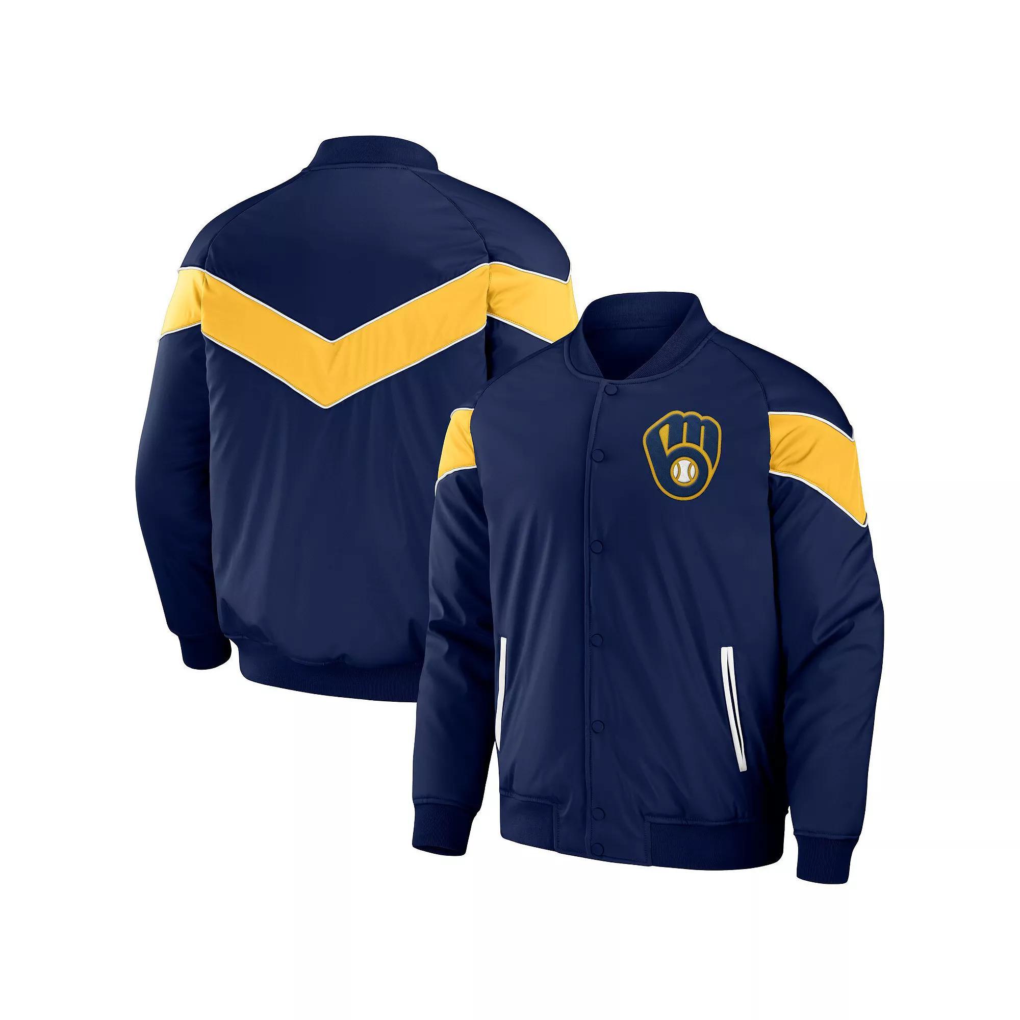 Men's Darius Rucker Collection by Fanatics Navy Milwaukee Brewers Baseball Raglan Full-Snap Jacket, Size: Large, Blue Product Image