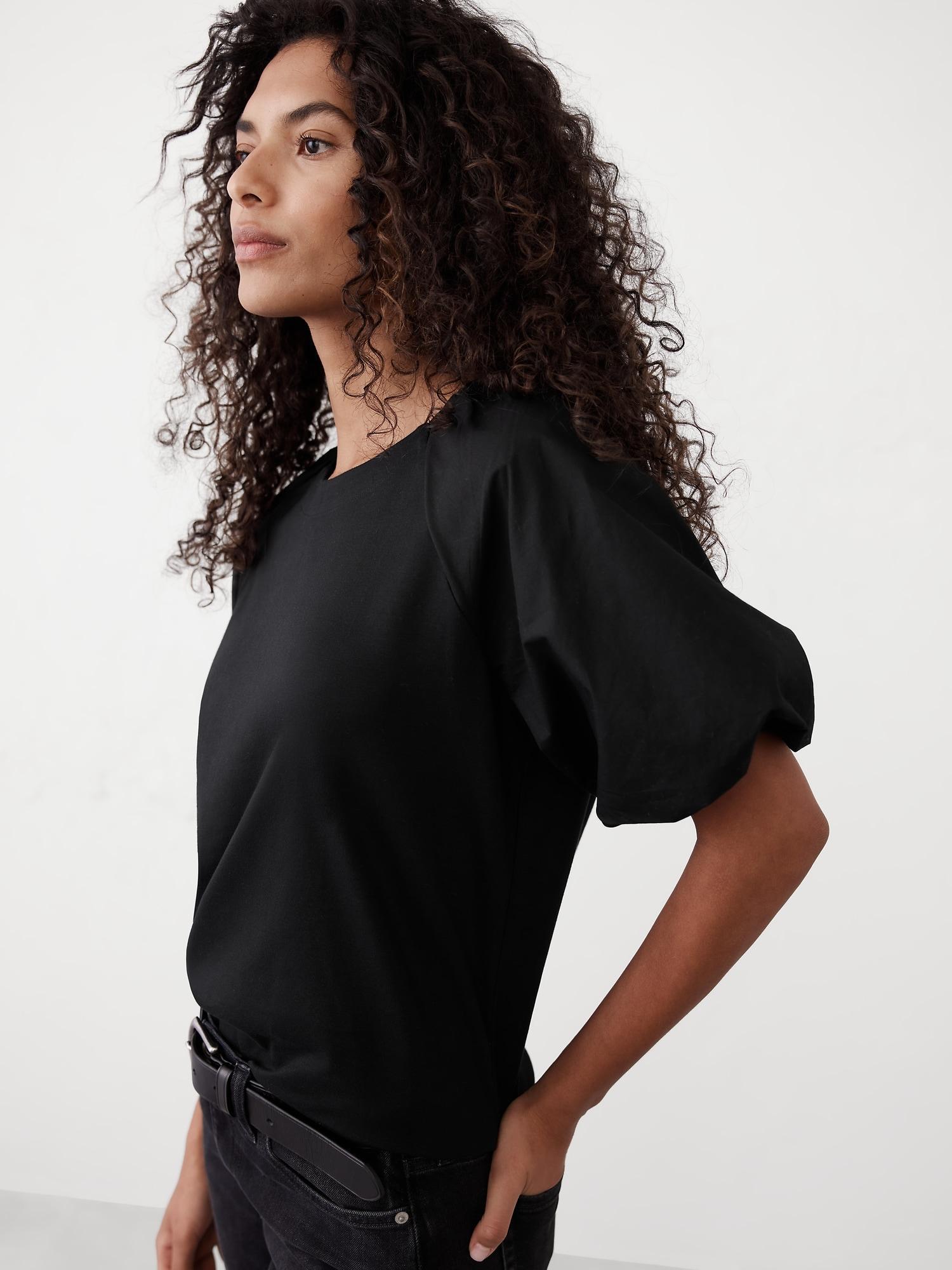 Puff-Sleeve Mixed Media Top Product Image