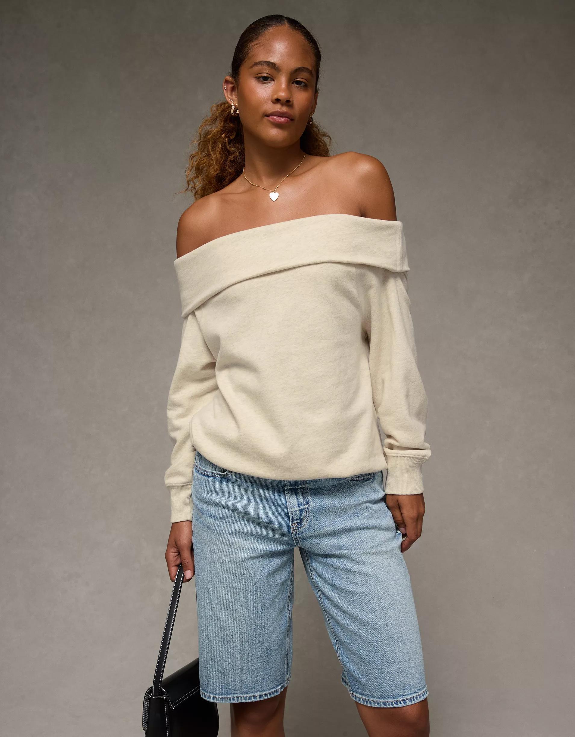 AE Foldover Off-The-Shoulder Sweatshirt Product Image