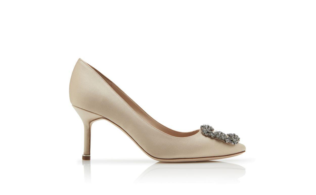 HANGISI 70 Champagne Satin Jewel Buckle Pumps Product Image