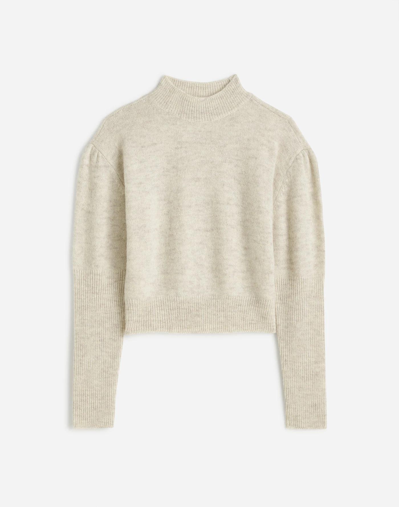 Alpaca-Blend Mockneck Puff Sleeve Sweater Product Image