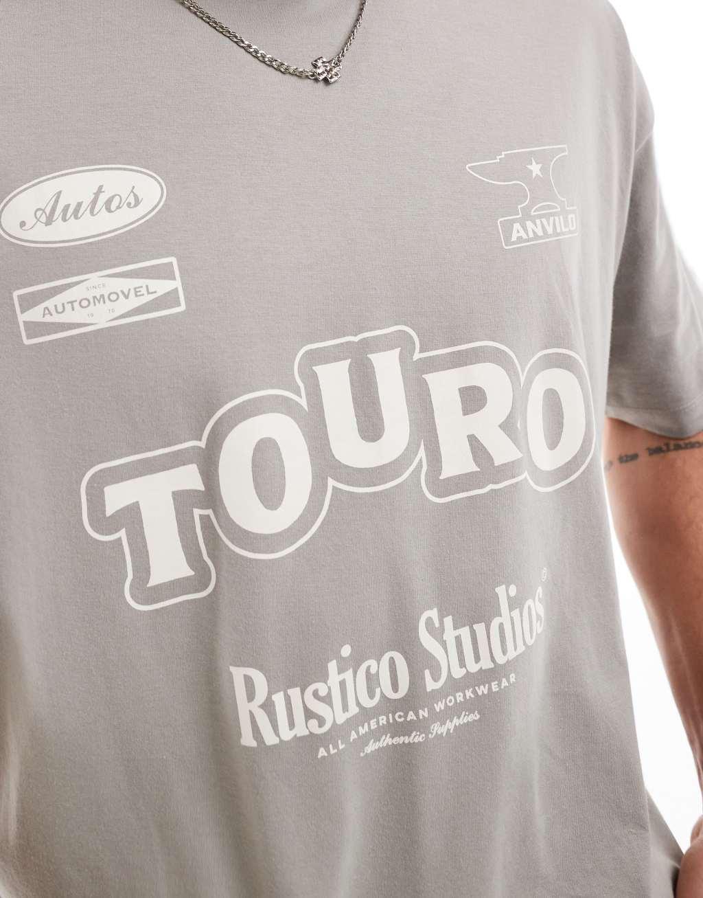 ASOS DESIGN boxy oversized T-shirt with text graphics in khaki Product Image