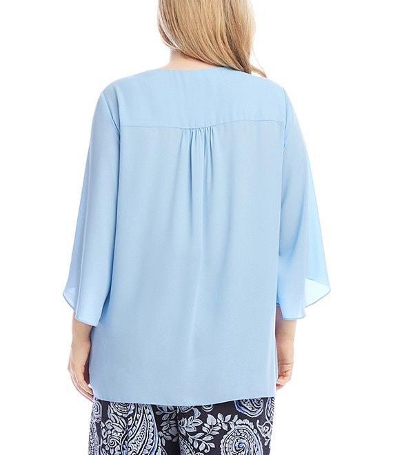 Karen Kane Plus Size V-Neck 3/4 Flutter Sleeve Asymmetric Crossover Hem Top Product Image