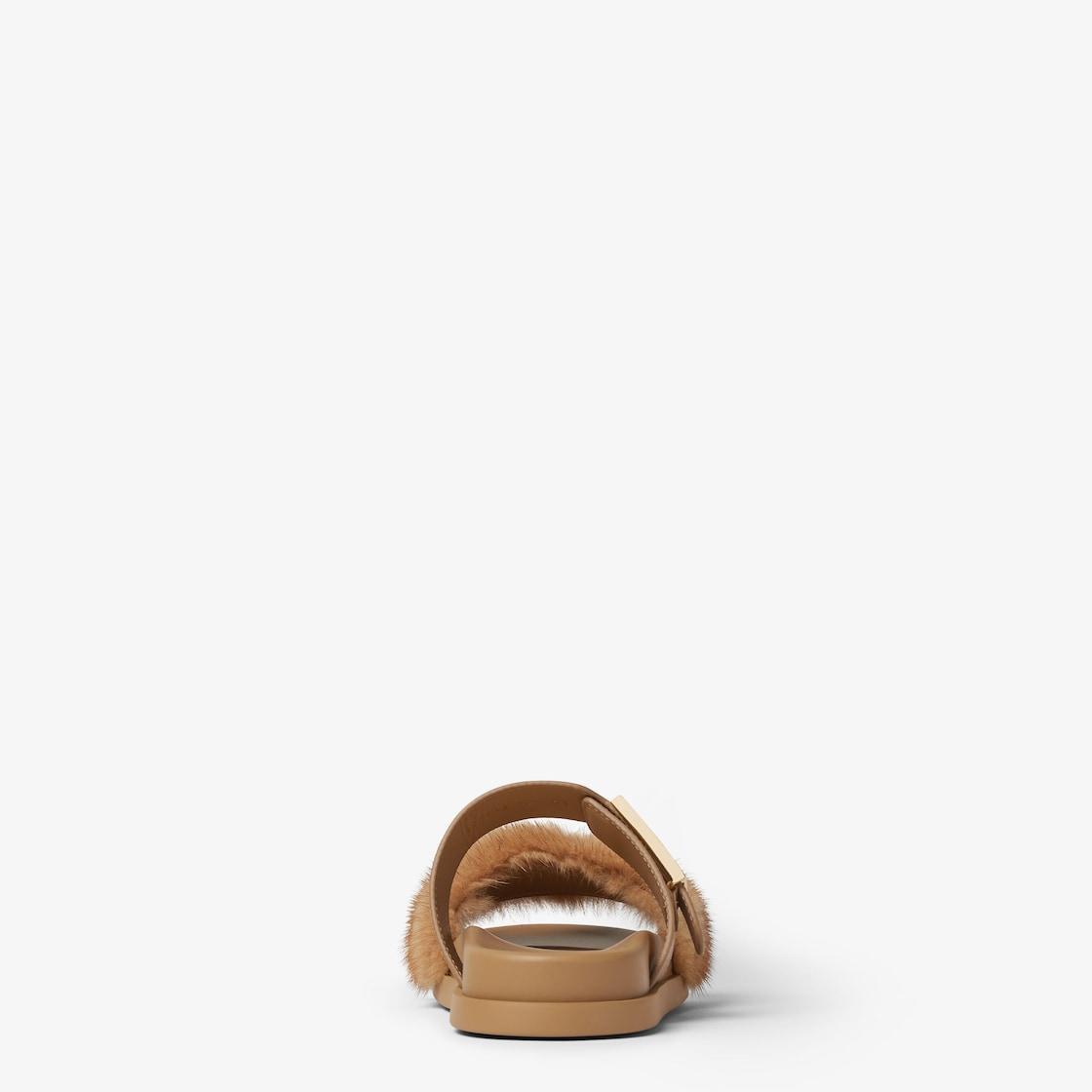 Fendi FeelLight brown leather and mink slides Product Image