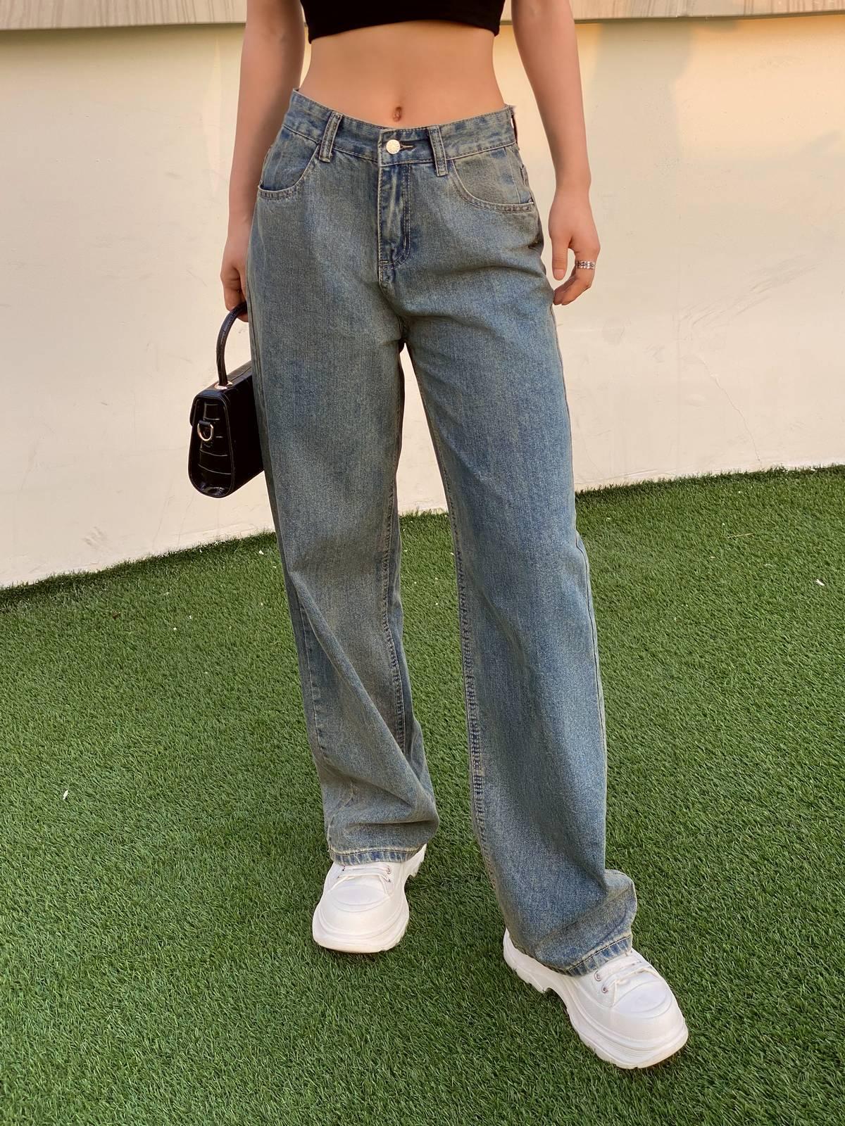 90s Washed High Waist Boyfriend Jeans Product Image