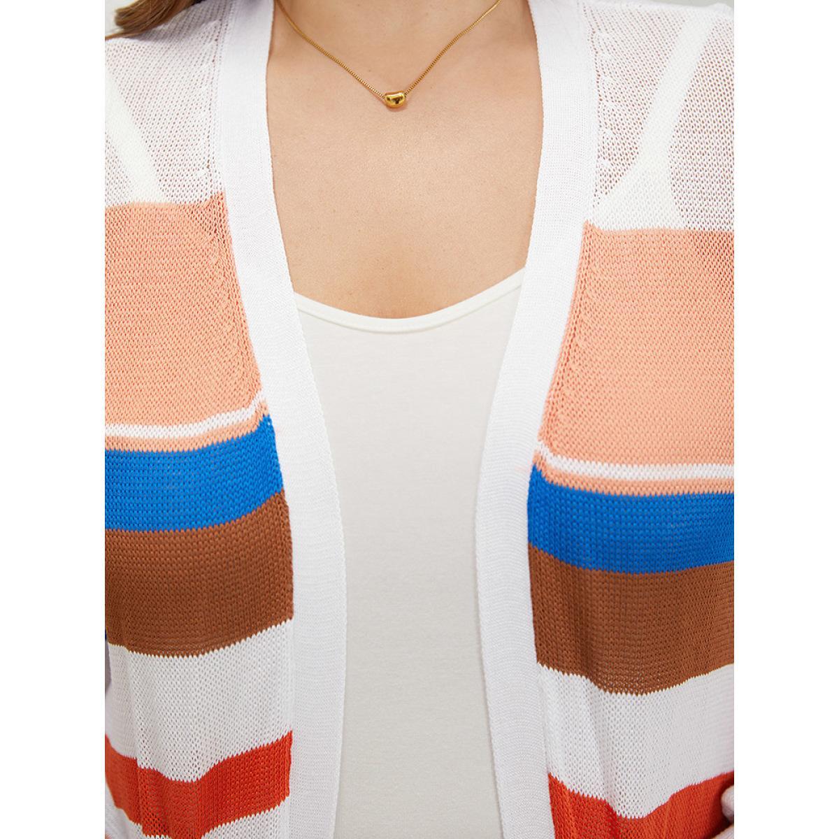 Plus Size Colorblock Contrast Pocket Tunic Open Front Cardigan Multicolor Women Casual Loose Long Sleeve Dailywear Cardigans BloomChic 18-20/2X Product Image